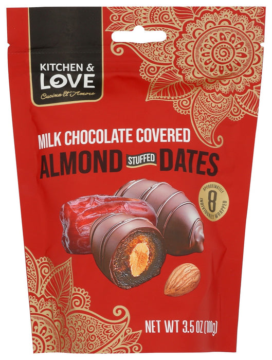 KITCHEN AND LOVE: Milk Chocolate Covered Almond Stuffed Dates, 3.5 oz
