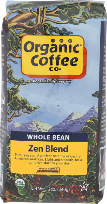 ORGANIC COFFEE CO: Organic Whole Bean Zen Blend Coffee, 12 oz