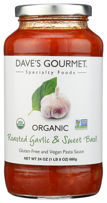 DAVE'S GOURMET: Organic Roasted Garlic and Sweet Basil Pasta Sauce, 25.5 Oz