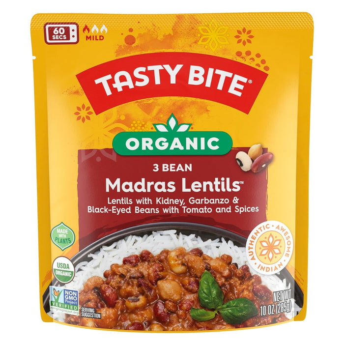 TASTY BITE: Organic Indian Madras Lentils 3 Bean Entree, 10 oz