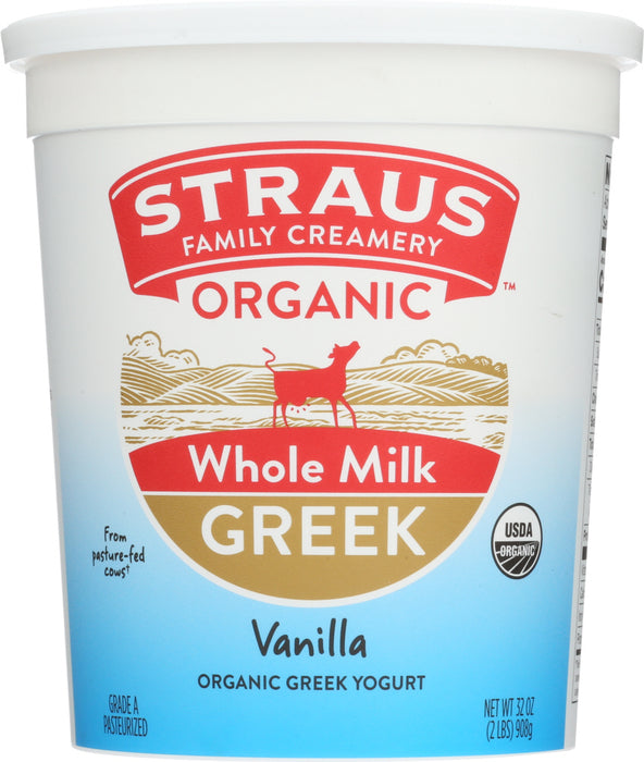 STRAUS: Organic Whole Milk Greek Vanilla Yogurt, 32 oz