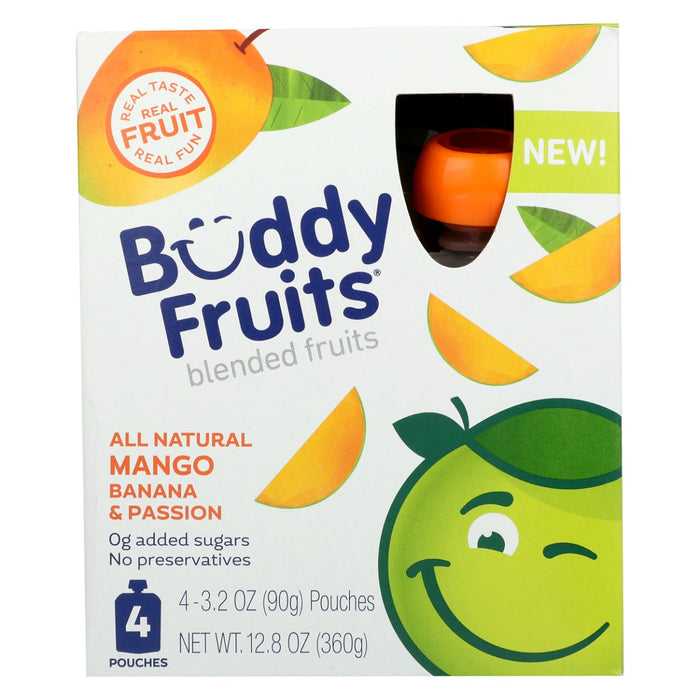 BUDDY FRUITS: Mango Banana And Passion 4 Pouches Blended Fruits, 12.8 oz