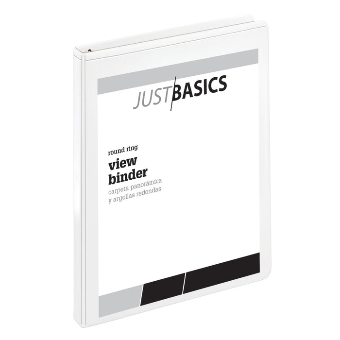 Just Basics Basic View 3-Ring Binder, 1/2" Round Rings, White