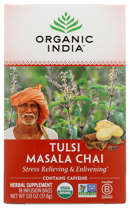 ORGANIC INDIA: Tulsi Masala Chai Tea, 18 Tea Bags, 1.33 oz