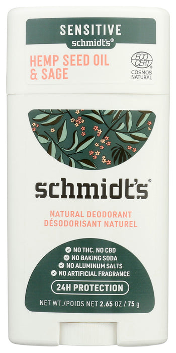 SCHMIDTS: Hemp Seed Oil Sage Sensitive Skin Deodorant Stick, 2.65 oz