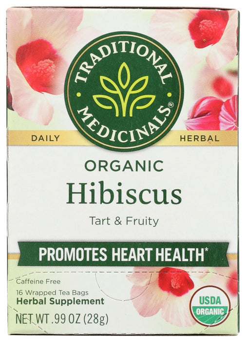 TRADITIONAL MEDICINALS: Organic Hibiscus Caffeine Free Herbal Tea 16 Tea Bags, 0.99 oz