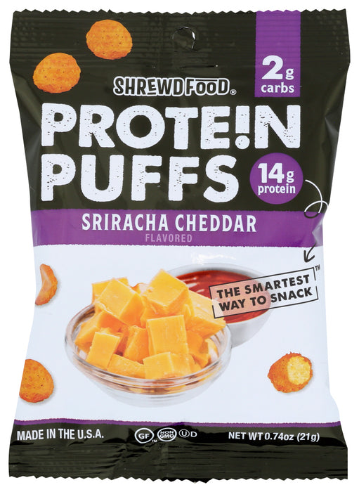 SHREWD FOOD: Protein Puffs Sriracha Cheddar, 0.74 oz