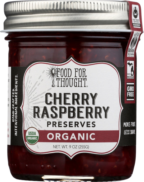 FOOD FOR THOUGHT: Organic Cherry Raspberry Preserves, 9 oz