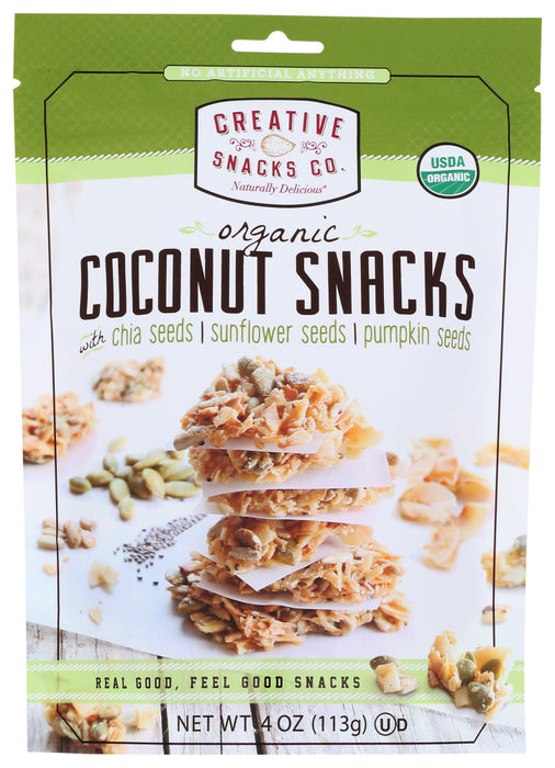 CREATIVE SNACKS: Organic Coconut Snacks With Chia Seeds Sunflower Seeds and Pumpkin Seeds, 4 oz