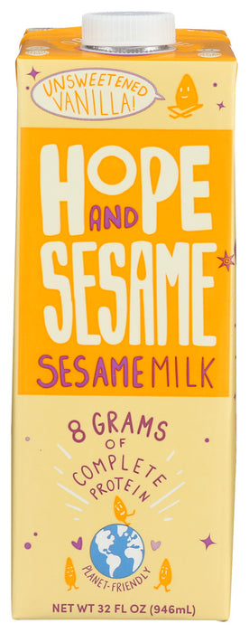 HOPE AND SESAME: Unsweetened Vanilla Sesame Milk, 32 oz