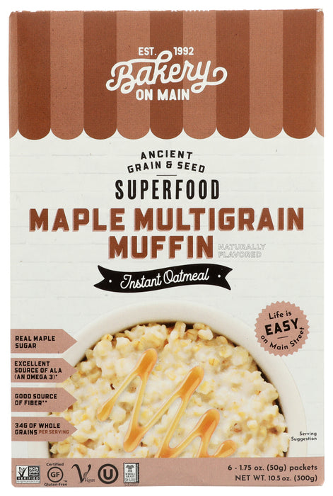 BAKERY ON MAIN: Oatmeal Inst Gf Mpl Mltgrn Muffin 6Ct, 10.56 oz