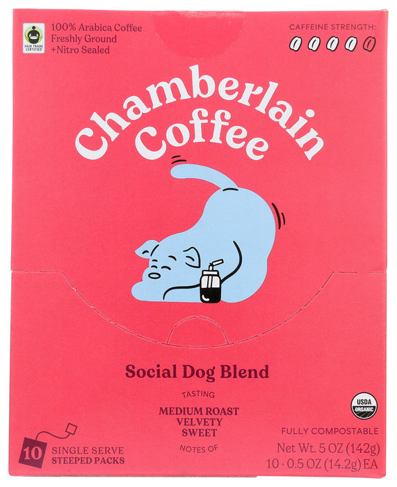 CHAMBERLAIN COFFEE: Social Dog - Cold Brew Singles 10Pk, 5 OZ