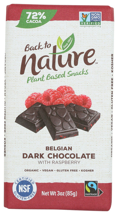 BACK TO NATURE: Dark Belgian Chocolate Bar With Raspberry, 3 oz