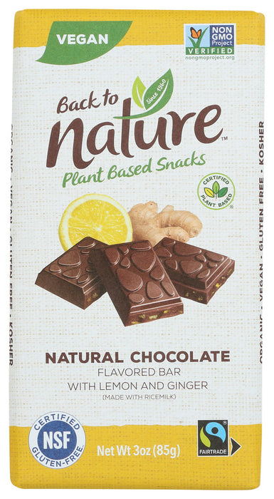 BACK TO NATURE: Natural Chocolate Bar Flavored With Lemon and Ginger, 3 oz