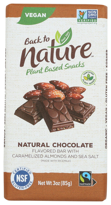 BACK TO NATURE: Natural Chocolate Bar Flavored With Caramelized Almonds and Sea Salt, 3 oz
