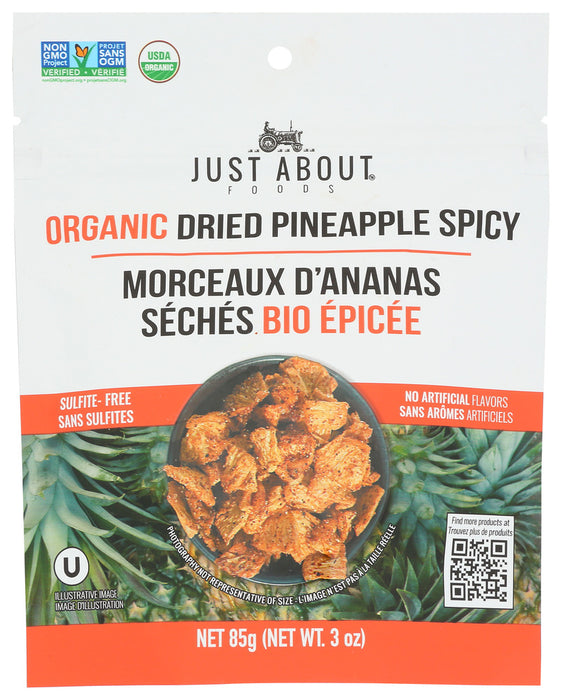 JUST ABOUT FOODS: Organic Dried Pineapple Spicy, 3 oz