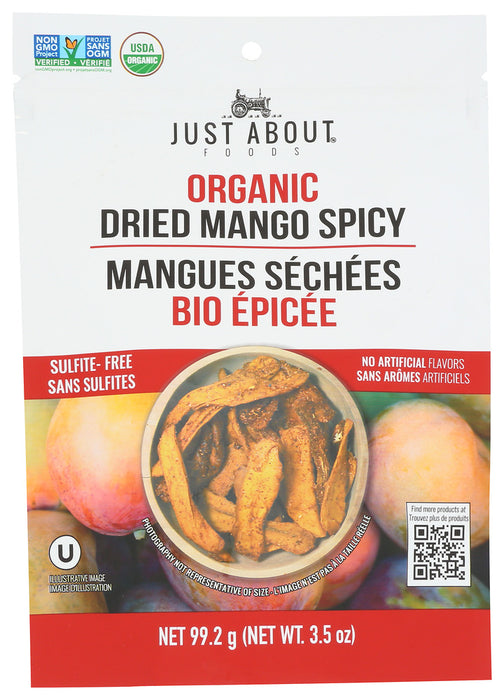 JUST ABOUT FOODS: Organic Dried Mango Spicy, 3.5 oz