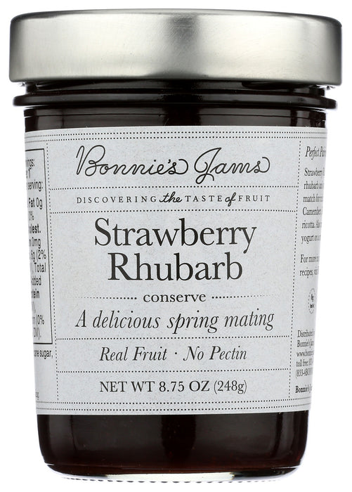 BONNIES JAMS: Jam Strawberry Rhubarb, 8.75 oz