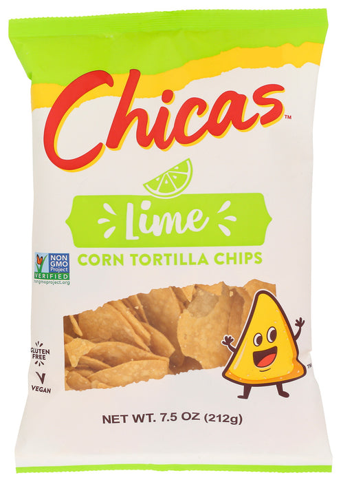 CHICAS: White Corn Tortilla Chips Soy Sauce Lime, 7.5 oz