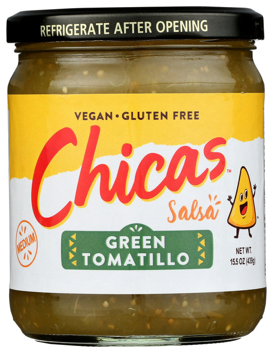 CHICAS: Green Tomatillo Salsa, 15.5 oz