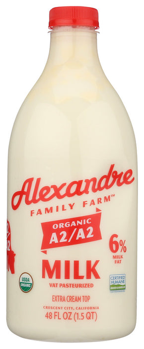 ALEXANDRE FAMILY FARM: Organic A2A2 Cream Top Whole Milk, 48 fo