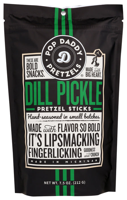 POP DADDY POPCORN & PRETZELS: Dill Pickle Seasoned Pretzels Sticks, 7.5 oz