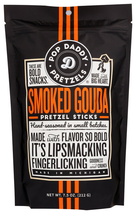 POP DADDY POPCORN & PRETZELS: Smoked Gouda Seasoned Pretzel Sticks, 7.5 oz