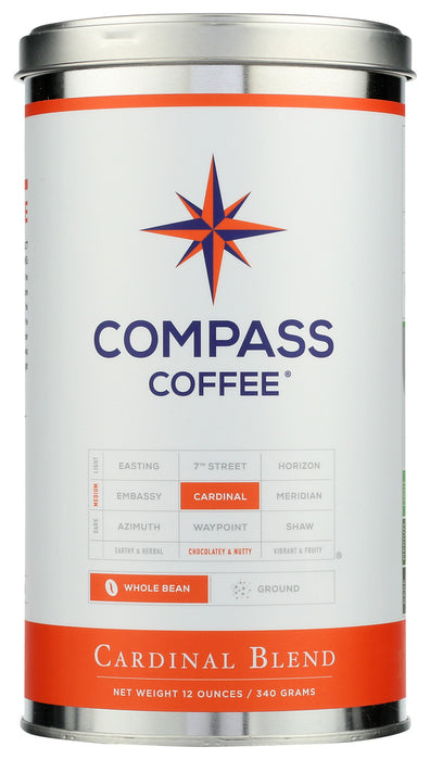 COMPASS COFFEE: Coffee Cardnl Blnd Whl Bn, 12 oz
