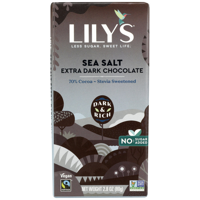 LILYS SWEETS: 70% Extra Dark Chocolate Sea Salt Bar, 2.8 oz