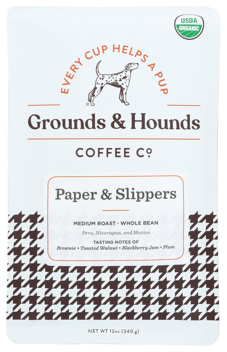 GROUNDS & HOUNDS COFFEE: Paper Slippers Whole Bean Coffee, 12 oz