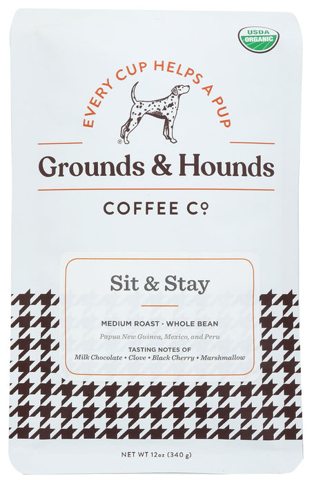 GROUNDS & HOUNDS COFFEE: Sit And Stay Whole Bean Coffee, 12 oz