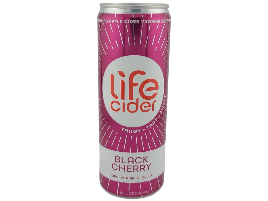 LIFE CIDER: Black Cherry Sparkling Apple Cider Vinegar Lemonade, 12 fo