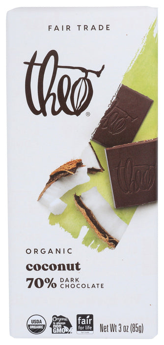 THEO CHOCOLATE: Organic 70 % Dark Chocolate With Toasted Coconut, 3 oz