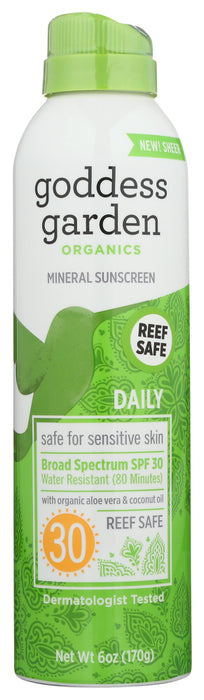 GODDESS GARDEN: Organics Everyday Natural Sunscreen SPF 30, Non-Aerosol, Biodegradable, Reef Safe, Non-GMO, 6 oz