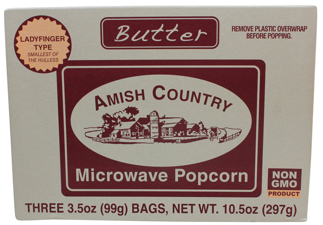 AMISH COUNTRY: Ladyfinger Butter Microwave Popcorn 3 Count, 10.5 oz