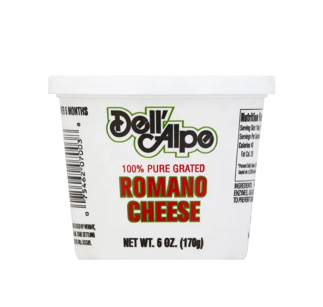 DELL ALPE: Pure Grated Romano Cheese, 6 oz