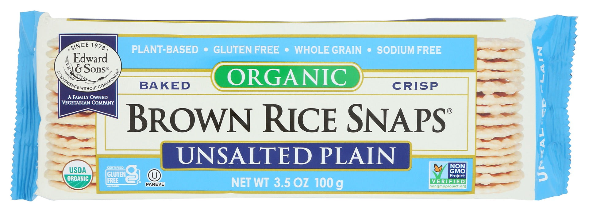 EDWARD & SONS: Organic Unsalted Plain Brown Rice Snaps, 3.5 oz