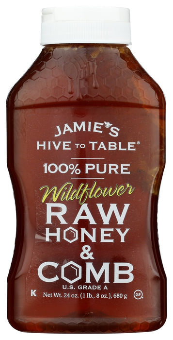 HIVE TO TABLE HONEY FARMS: Pure Wildflower Raw Honey and Comb, 24 oz