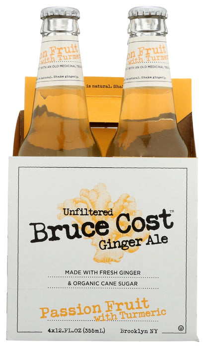 BRUCE COST GINGER ALE: Passion Fruit with Turmeric 4Pk, 48 fo