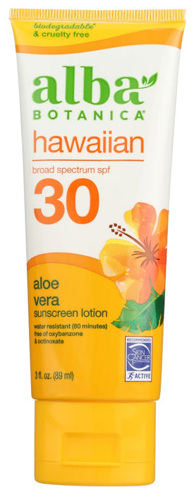 ALBA BOTANICA: Hawaiian Sunscreen Aloe Vera Sunscreen Lotion SPF 30, 3 oz