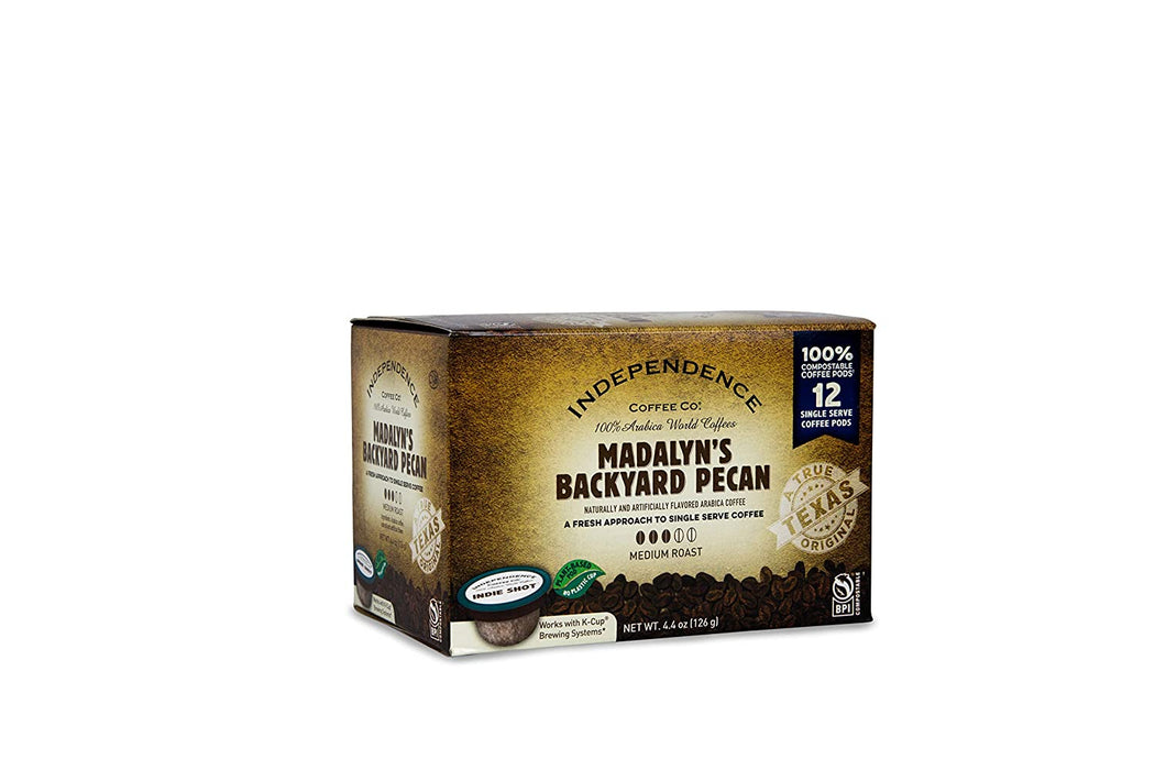 INDEPENDENCE COFFEE CO: Madalyns Backyard Pecan Single Serve Coffee 12 Count, 4.4 oz