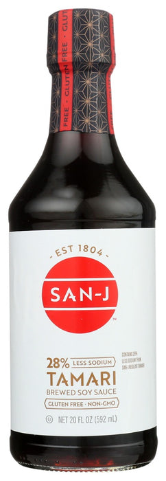 SAN J: Tamari 28 Less Sodium Soy Sauce, 20 oz