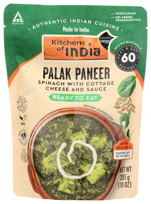 KITCHENS OF INDIA: Palak Paneer Spinach with Cottage Cheese and Sauce, 10 oz