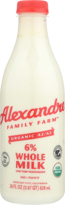 ALEXANDRE FAMILY FARM: Organic A2A2 Cream Top Whole Milk, 28 fo