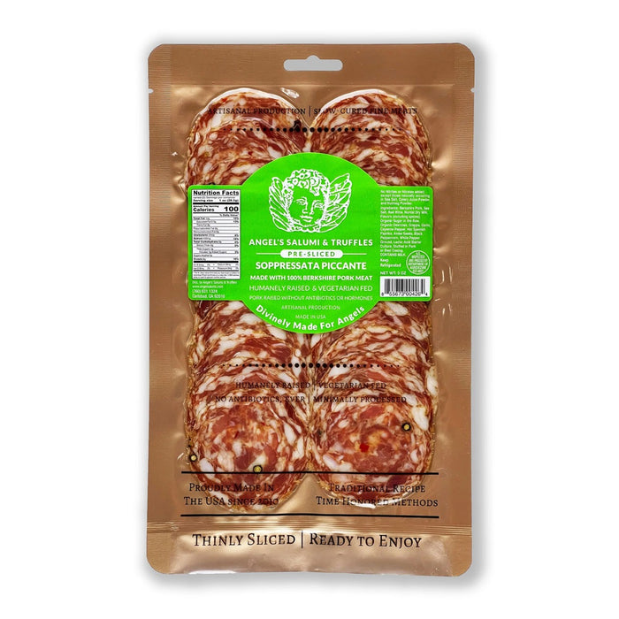 ANGEL SALUMI AND TRUFFLES: Pre-Sliced Soppressata Piccante Salami, 3 oz