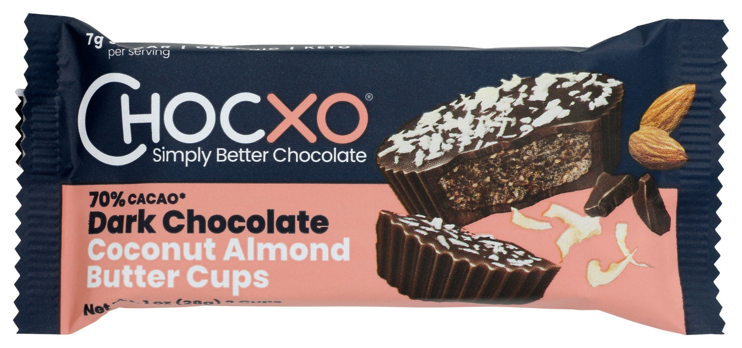 CHOCXO: 70% Dark Chocolate Coconut Almond Butter Cups, 28 gm