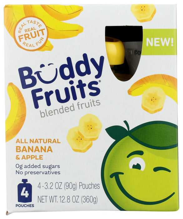 BUDDY FRUITS: Banana And Apple 4 Pouches Blended Fruit, 12.8 oz