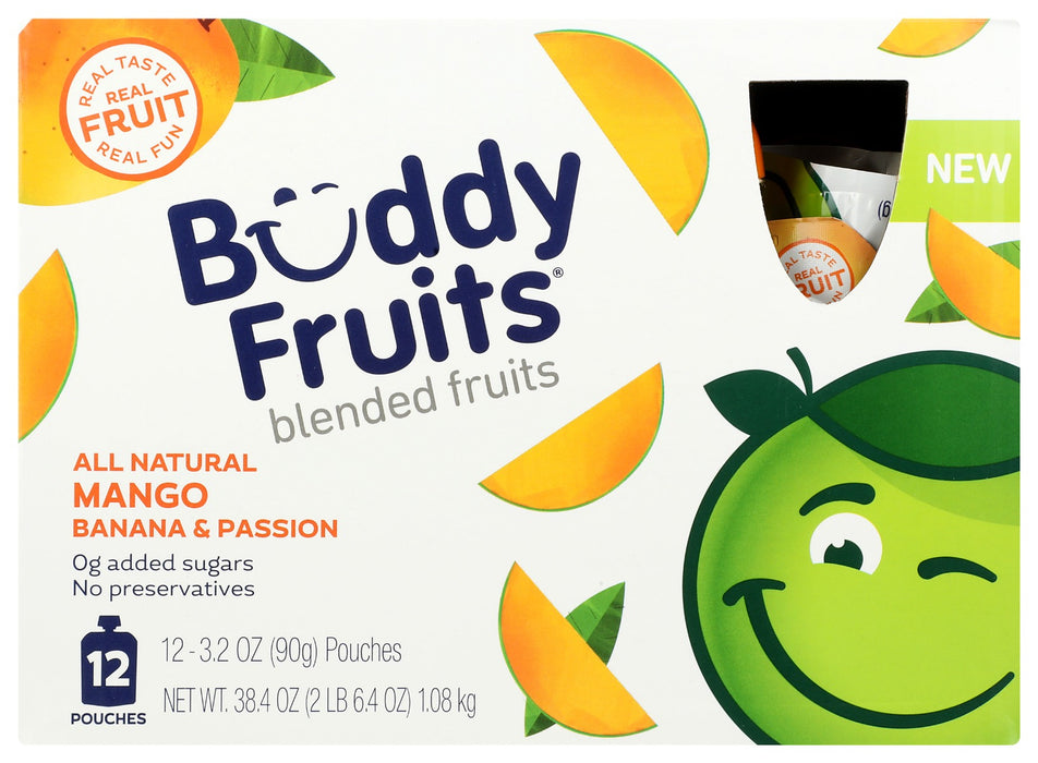 BUDDY FRUITS: Mango Banana And Passion 12 Pouches Blended Fruits, 38.4 oz
