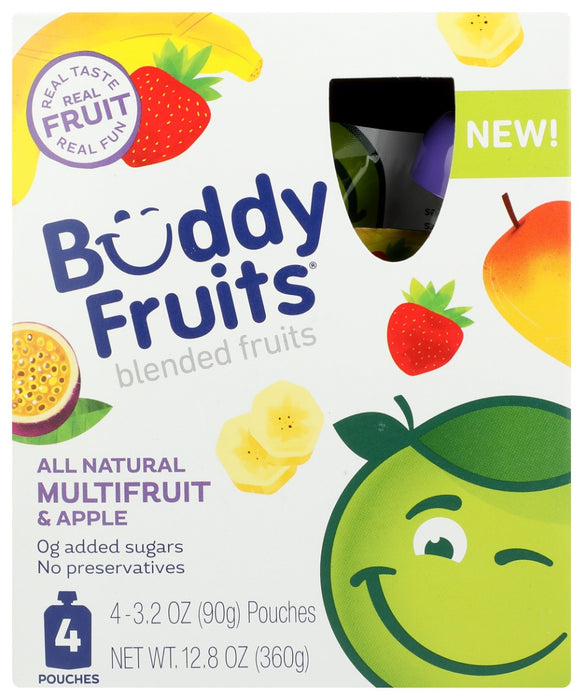 BUDDY FRUITS: Multifruit And Apple 4 Pouches Blended Fruits, 12.8 oz