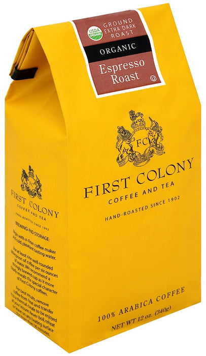 FIRST COLONY: Organic Espresso Roast Extra Dark Roast Coffee, 12 oz